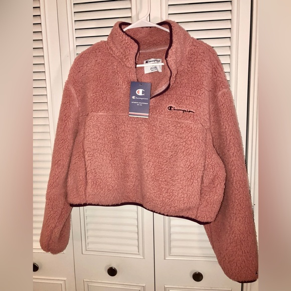Champion cropped dusty rose fleece 1/4 zip - Picture 1 of 3